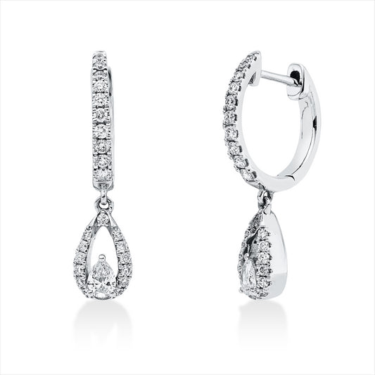 Ohrschmuck 14 kt WG, 2 Tropfen 0,17 ct, TW-si, 46 Brill. 0,29 ct, TW-pi