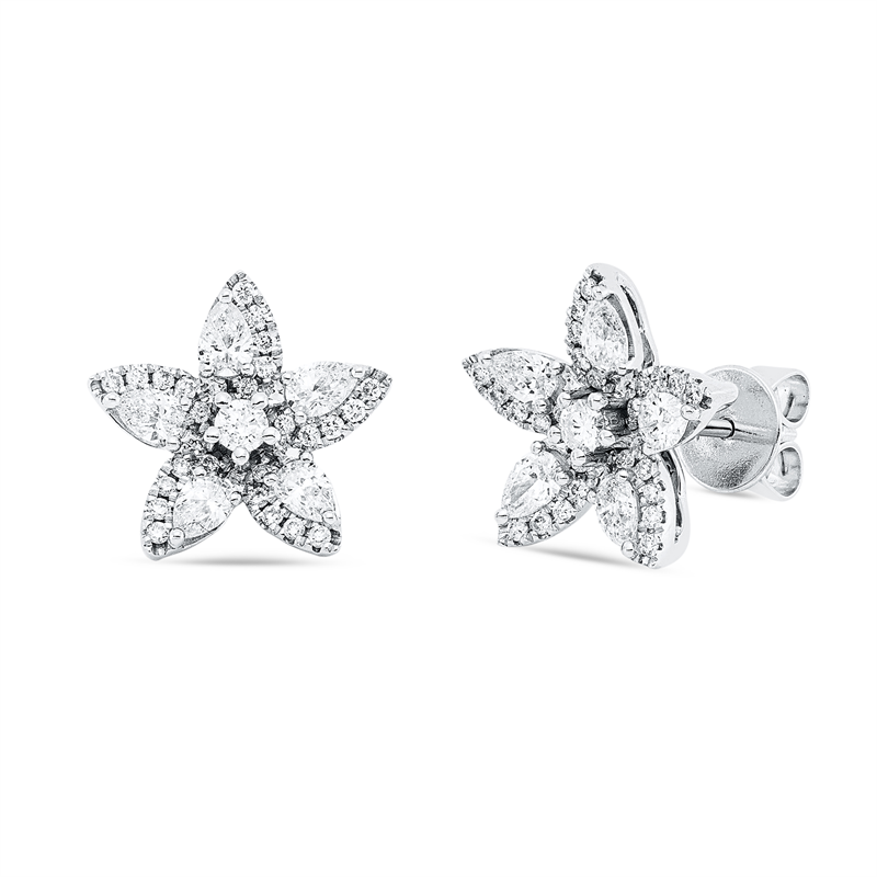 Ohrstecker 14 kt WG, 10 Tropfen 0,65 ct, TW-si, 52 Brill. 0,27 ct, TW-pi