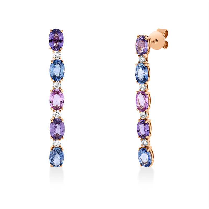 Ohrschmuck 18k RG, 8Brill.0,36ct,TW-si, 2Saphire1,08ct pink, 4Saphire2,47ct blau, 4Saphire 2,02ct lila