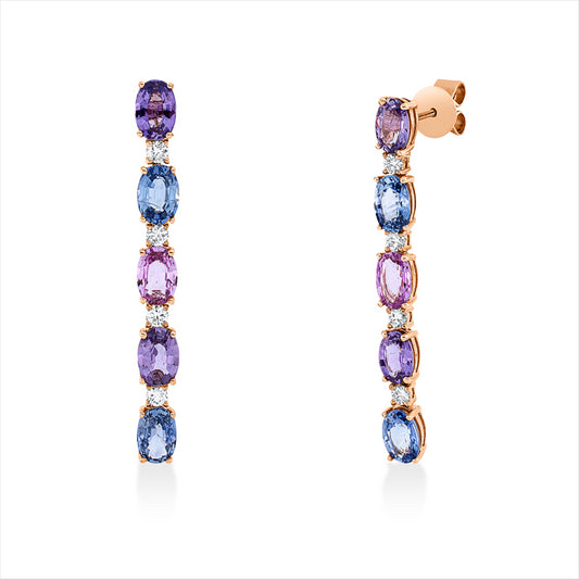 Ohrschmuck 18k RG, 8Brill.0,36ct,TW-si, 2Saphire1,08ct pink, 4Saphire2,47ct blau, 4Saphire 2,02ct lila