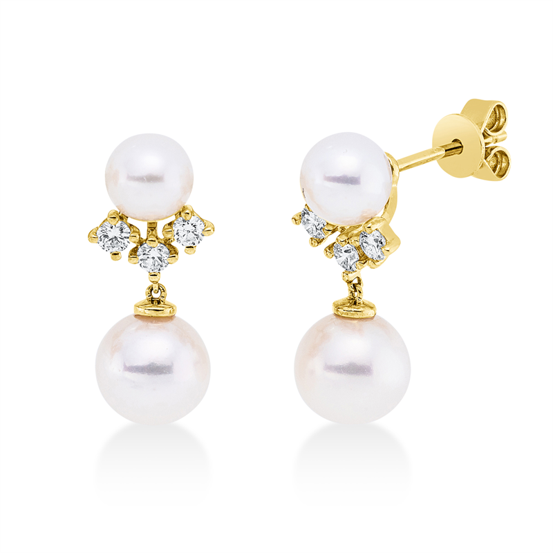 Ohrschmuck 18 kt GG, 6 Brill. 0,22 ct, TW-si, 2 SW weiß 7 mm, 2 SW weiß 5,5 mm