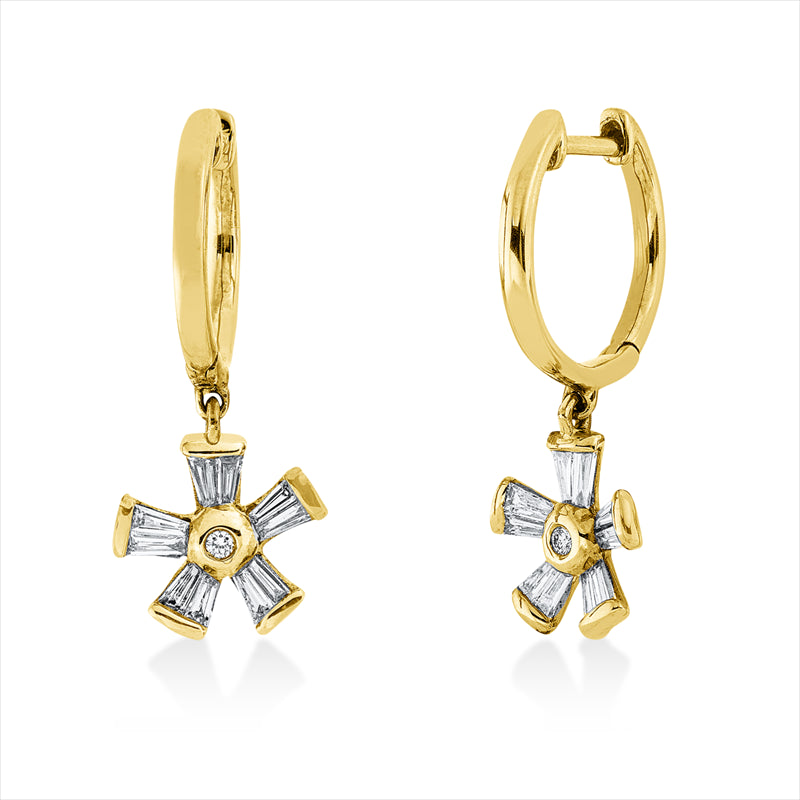 Ohrschmuck 18 kt GG, 20 Trap. 0,38 ct, TW-vsi, 2 Brill. 0,02 ct, TW-si