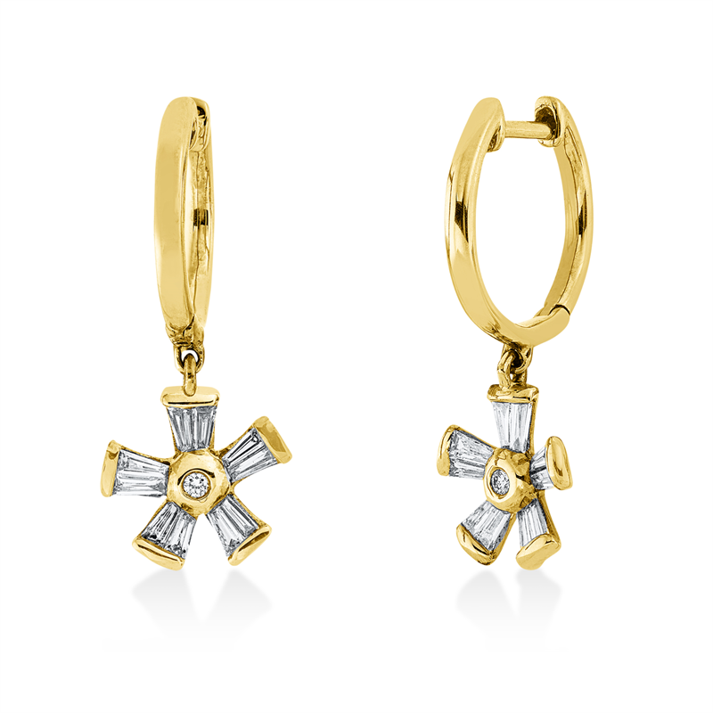 Ohrschmuck 18 kt GG, 20 Trap. 0,38 ct, TW-vsi, 2 Brill. 0,02 ct, TW-si