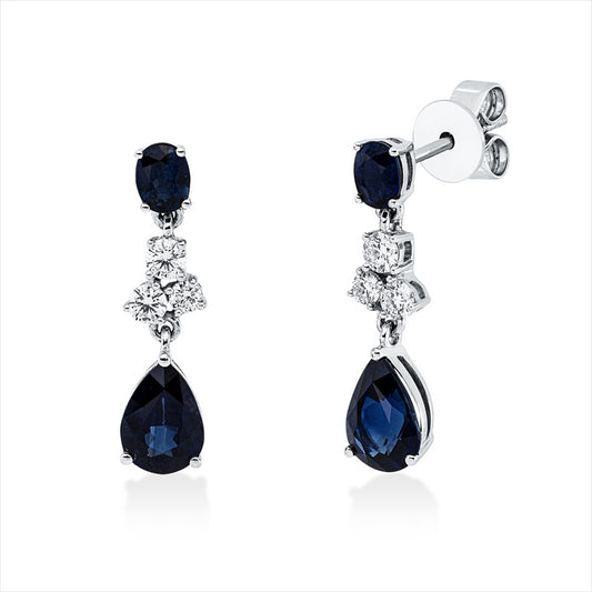 Ohrschmuck 18 kt WG, 6 Brill. 0,26 ct, TW-pi, 2 Saphire 1,75 ct blau, 2 Saphire 0,47 ct blau