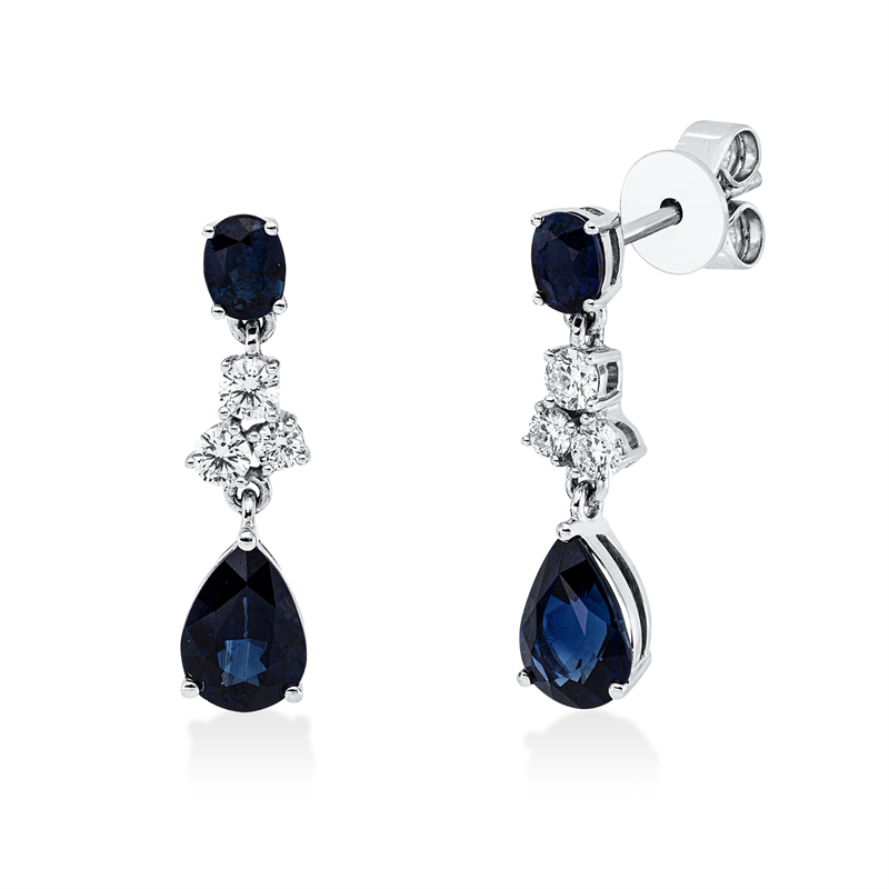 Ohrschmuck 18 kt WG, 6 Brill. 0,26 ct, TW-pi, 2 Saphire 1,75 ct blau, 2 Saphire 0,47 ct blau