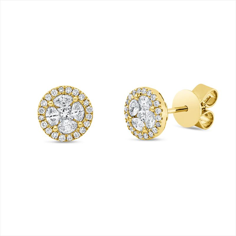 Ohrstecker 18 kt GG, 2 Princ. 0,09 ct, TW-vsi, 8 Nav. 0,31 ct, TW-vsi, 40 Brill. 0,14 ct, TW-si