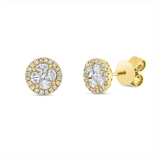 Ohrstecker 18 kt GG, 2 Princ. 0,09 ct, TW-vsi, 8 Nav. 0,31 ct, TW-vsi, 40 Brill. 0,14 ct, TW-si