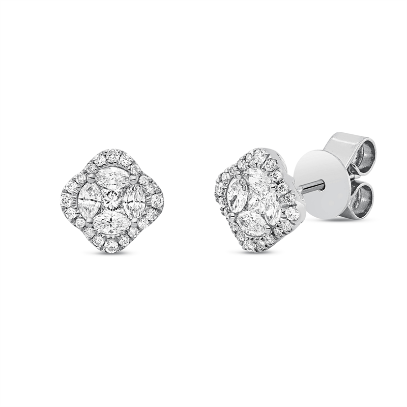Ohrstecker 18 kt WG, 2 Princ. 0,09 ct, TW-vsi, 8 Nav. 0,32 ct, TW-vsi, 40 Brill. 0,15 ct, TW-si