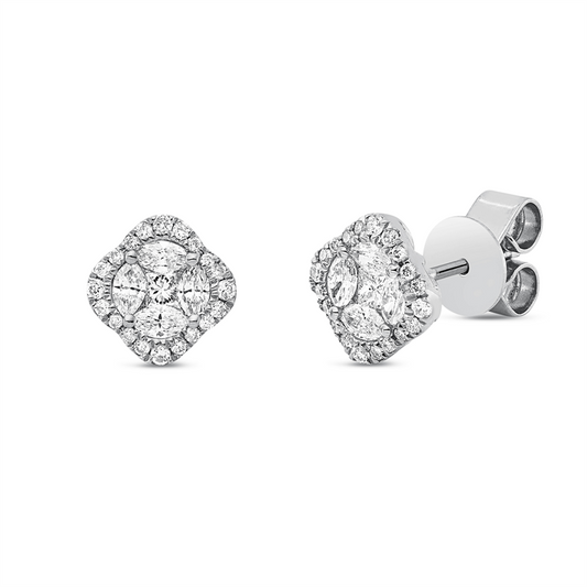 Ohrstecker 18 kt WG, 2 Princ. 0,09 ct, TW-vsi, 8 Nav. 0,32 ct, TW-vsi, 40 Brill. 0,15 ct, TW-si
