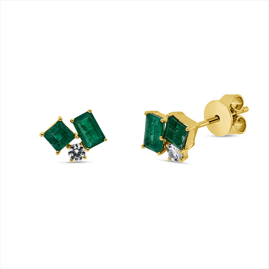 Ohrstecker 18 kt GG, 2 Smaragde 0,50 ct grün, 2 Smaragde 0,55 ct grün, 2 Saphire 0,15 ct weiß