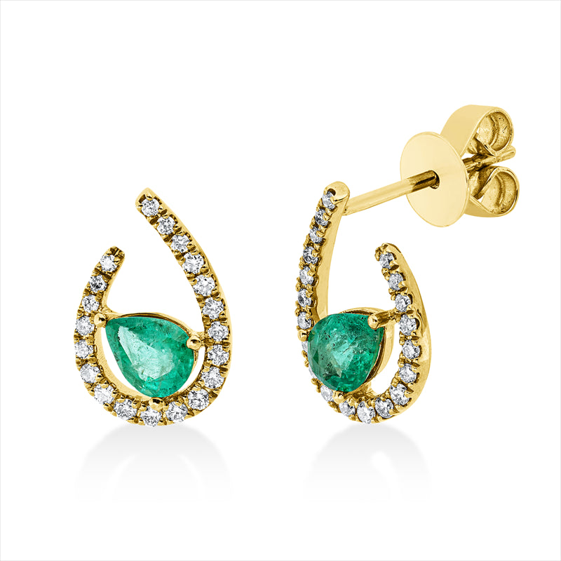 Ohrstecker 18 kt GG, 40 Brill. 0,21 ct, TW-pi, 2 Smaragde 0,54 ct grün
