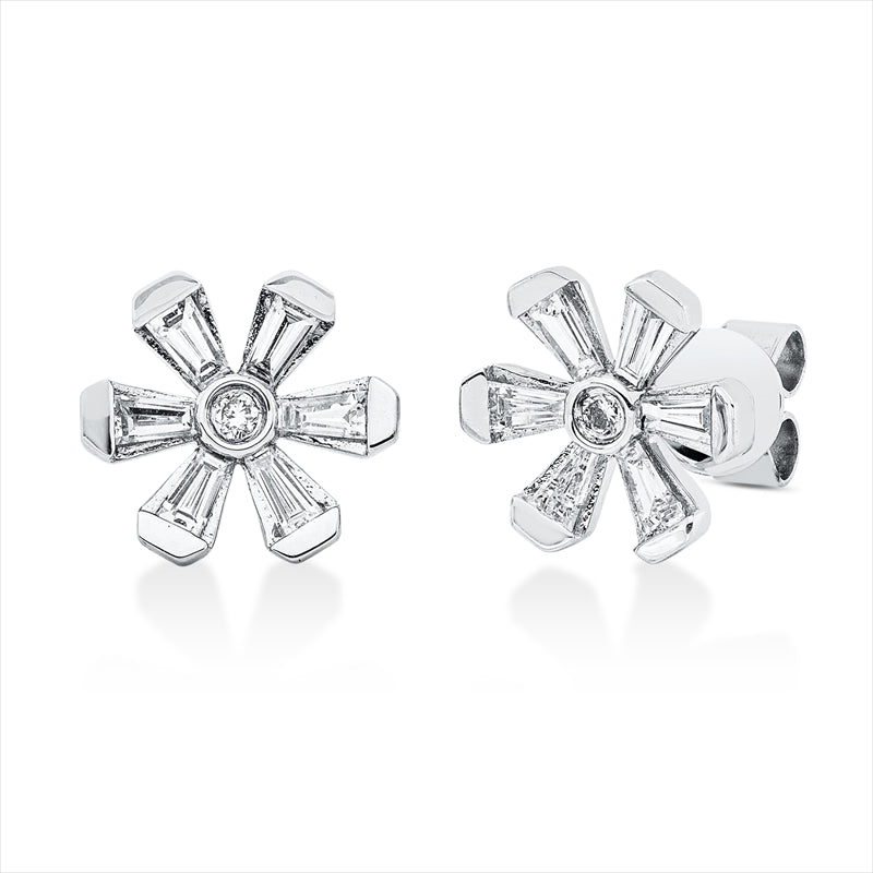 Ohrstecker 18 kt WG, 12 Trap. 0,75 ct, TW-vsi, 2 Brill. 0,07 ct, TW-si