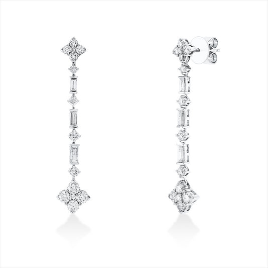 Ohrschmuck 18 kt WG, 8 Brill. 0,67 ct, TW-vsi/si, 6 Bag. 0,39 ct, TW-vsi/si, 20 Brill. 0,59 ct, TW-vsi/si