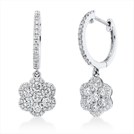 Ohrschmuck 18 kt WG, 14 Brill. 0,71 ct, TW-si, 76 Brill. 0,37 ct, TW-si