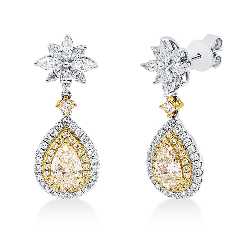 Ohrschmuck 18kt,16 Nav0,87ct,50 Br.0,40ct,TW-si,2 Tro 1,54ct,38 Br 0,19ct,2 Pri 0,09 ct, gelb