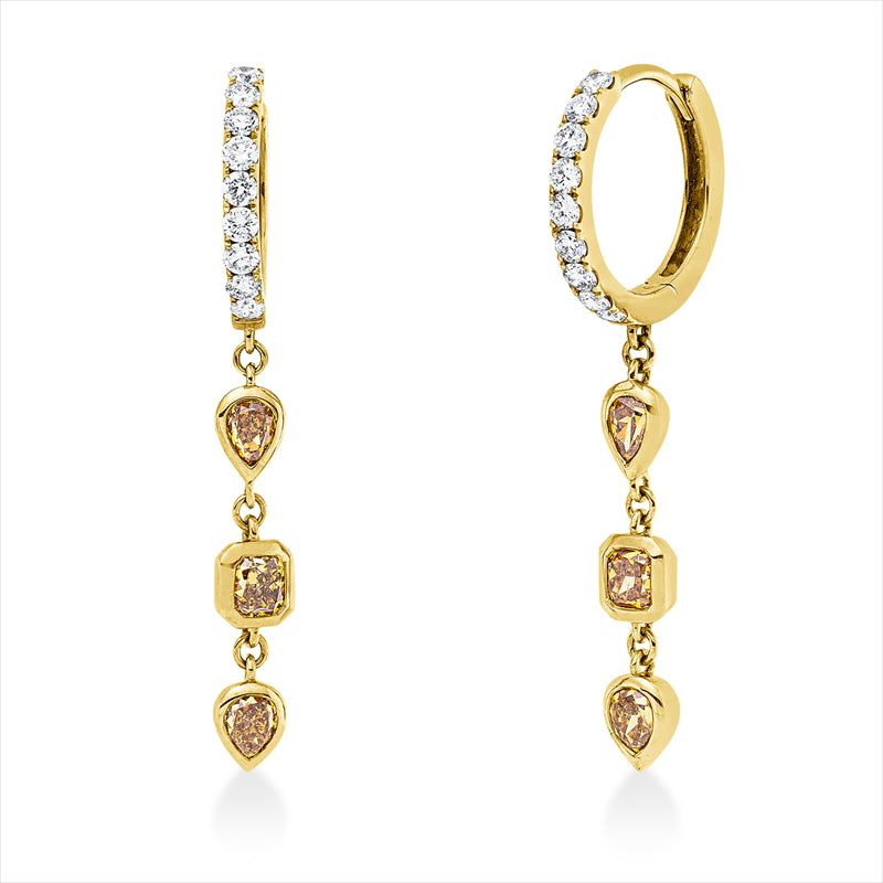 Ohrschmuck 18 kt GG, 18 Brill. 0,33 ct, TW-si, 6 Fant-Schl. 0,88 ct, gelb