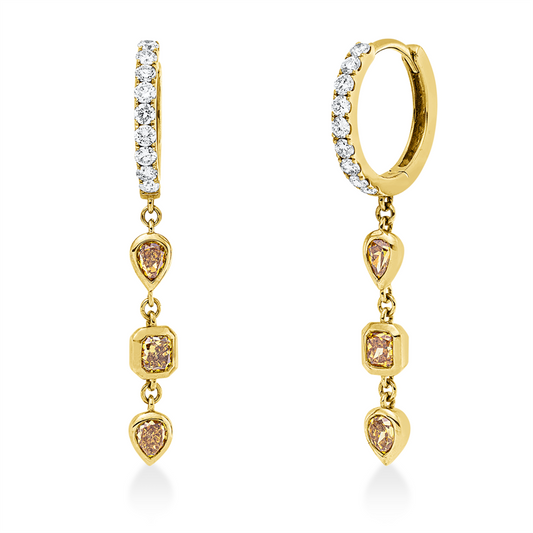 Ohrschmuck 18 kt GG, 18 Brill. 0,33 ct, TW-si, 6 Fant-Schl. 0,88 ct, gelb
