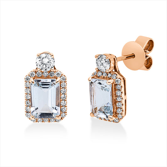 Ohrstecker 18 kt RG, 2 Brill. 0,24 ct, TW-si, 48 Brill. 0,19 ct, TW-si, 2 Aquamarin 1,61 ct blau