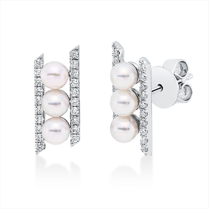 Ohrstecker 18 kt WG, 40 Brill. 0,20 ct, W-pi, 6 ZP weiß 3 mm