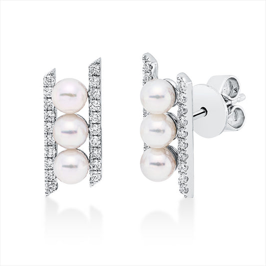 Ohrstecker 18 kt WG, 40 Brill. 0,20 ct, W-pi, 6 ZP weiß 3 mm