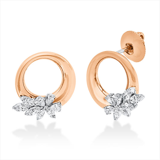 Ohrstecker 18 kt RG+WG, 10 Nav. 0,46 ct, TW-si, 6 Tropfen 0,24 ct, TW-si