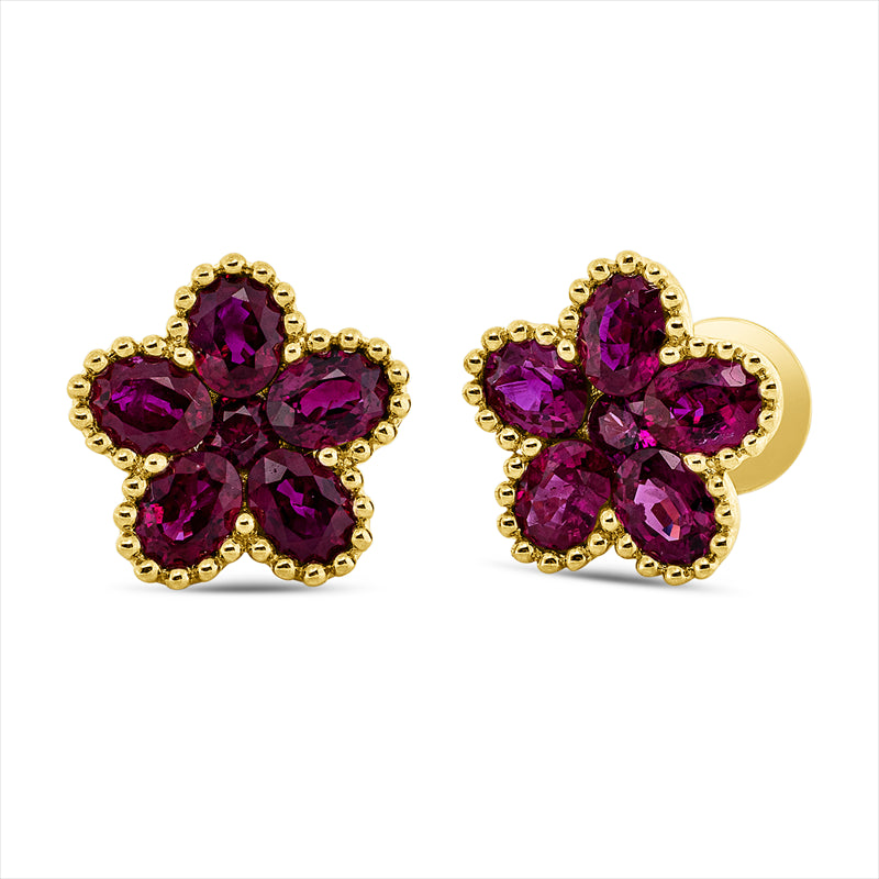 Ohrstecker 14 kt GG, 10 Rubine 2,04 ct rot, 2 Rubine 0,16 ct rot