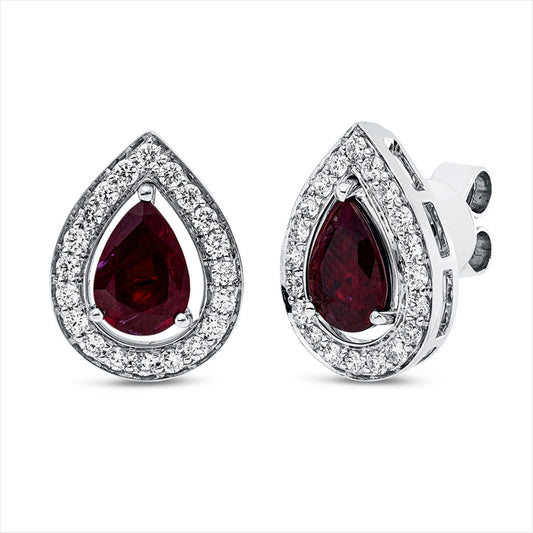 Ohrstecker 18 kt WG, 40 Brill. 0,55 ct, TW-si, 2 Rubine 1,99 ct rot