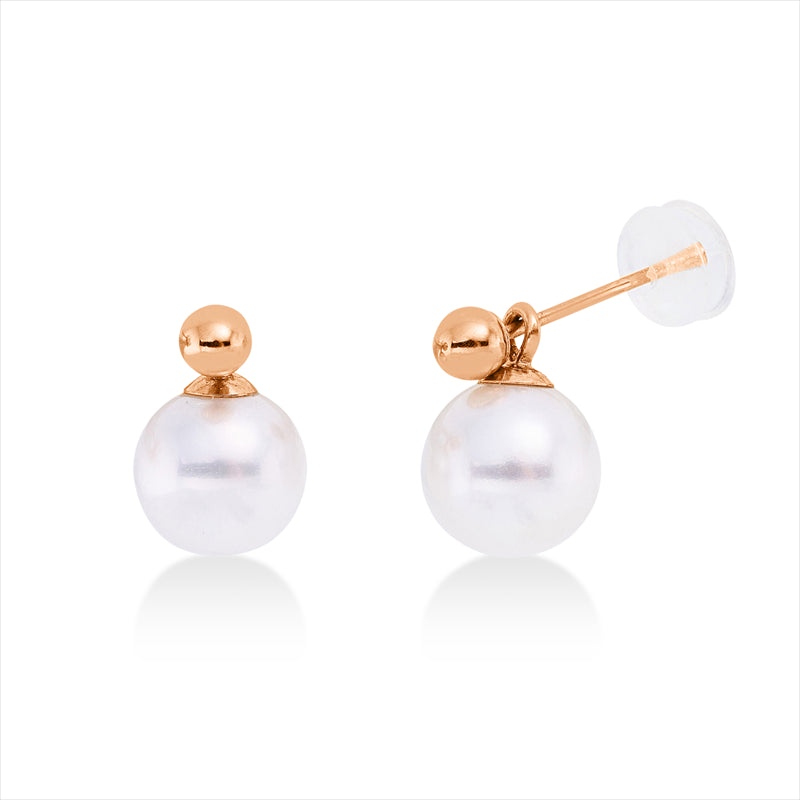 Ohrstecker 18 kt RG, 2 SW weiß 7 mm