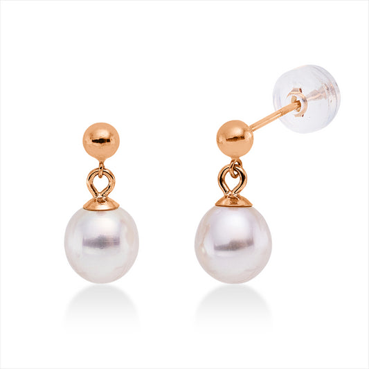 Ohrstecker 18 kt RG, 2 SW weiß 6 mm