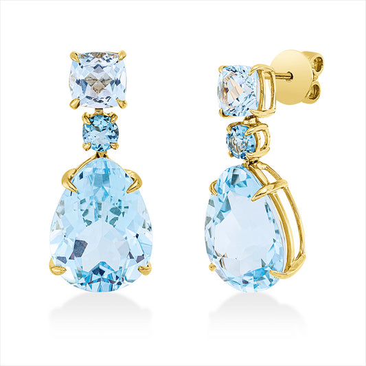 Ohrschmuck 18 kt GG, 2 Topase 2,70 ct sky blue, 2 Topase 17,70 ct sky blue, 2 Topase 0,70ct sky blue