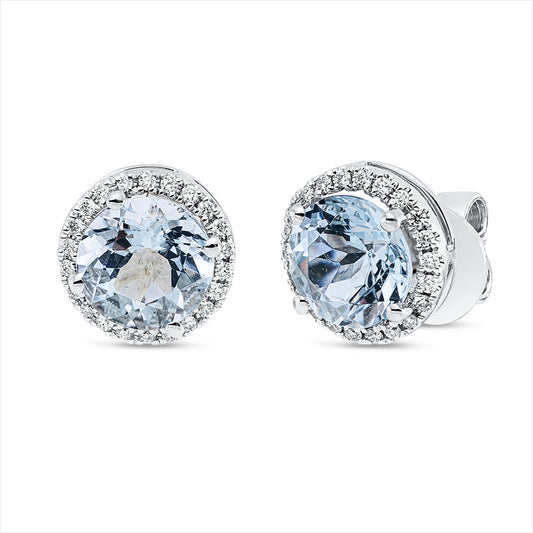 Ohrstecker 18 kt WG, 44 Brill. 0,20 ct, TW-si, 2 Aquamarin 2,50 ct blau