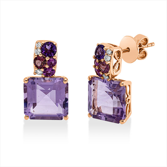 Ohrschmuck 18ktRG,6 Brill.0,11ct, TW-si,4 Farbsteine 0,70ct multicolor,2 Am 8,60ct pink,4 Sapp 0,30ct pink