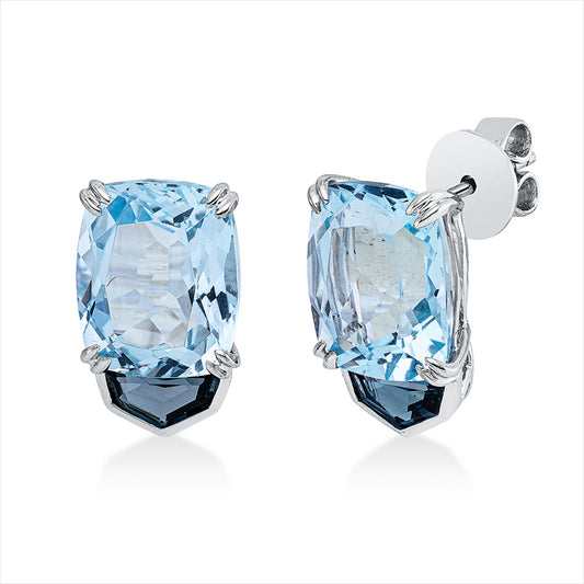 Ohrstecker 18 kt WG, 2 Topase 11,20 ct sky blue, 2 Topase 1,20 ct Lond. blue