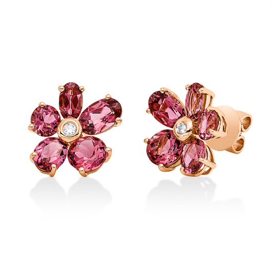 Ohrstecker 18 kt RG, 2 Brill. 0,05 ct, TW-si, 6 Turmalin 2,30 ct pink, 4 Turmalin 1,70 ct pink