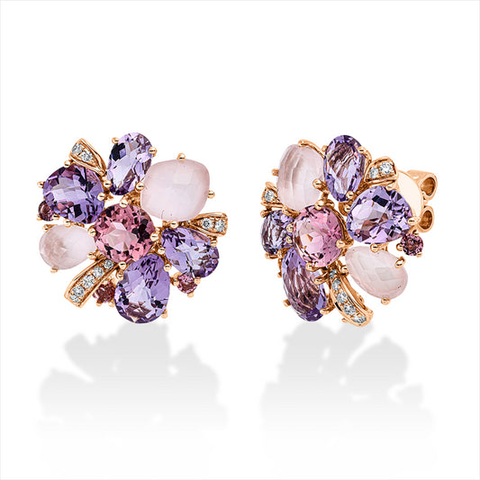 Ohrstecker 18ktRG,18 Brill.0,11ct,TW-si, 8 Qua 2,50ct rosa, 8 Am 4,20ct lila, 4 Tur 1,90ct pink