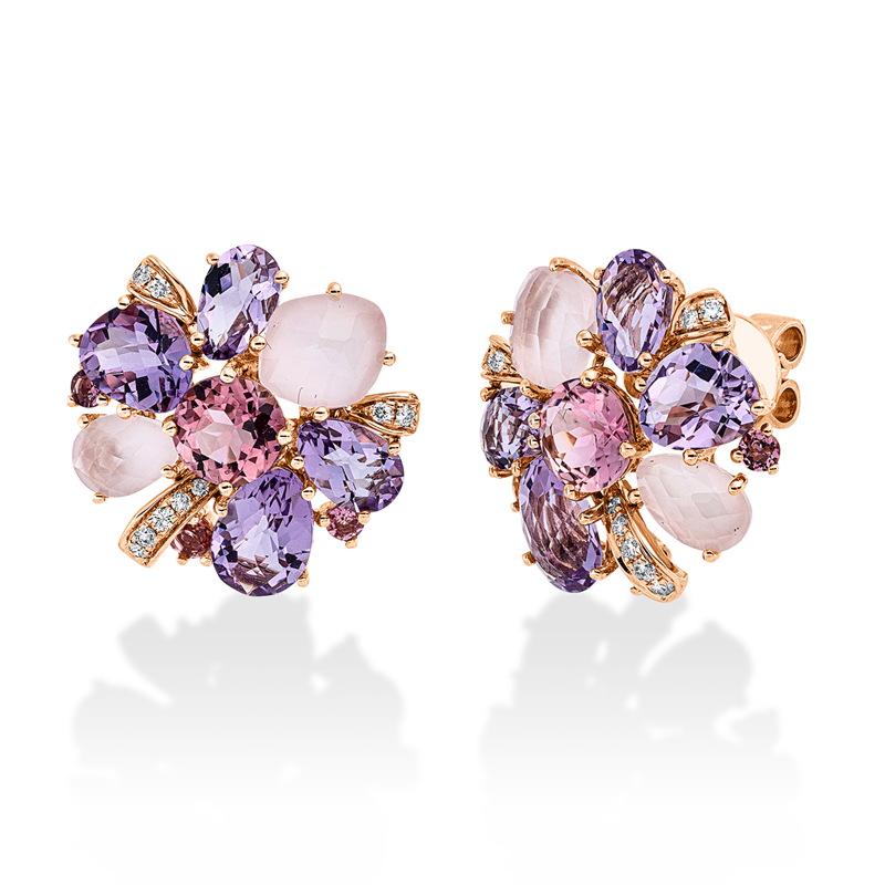 Ohrstecker 18ktRG,18 Brill.0,12ct,TW-si,4 Rosenquarz 2,70ct rosa,8 Am 4,20ct,8 Turmalin 1,80ct pink