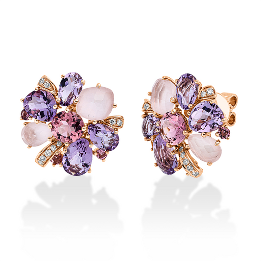 Ohrstecker 18ktRG,18 Brill.0,12ct,TW-si,4 Rosenquarz 2,70ct rosa,8 Am 4,20ct,8 Turmalin 1,80ct pink