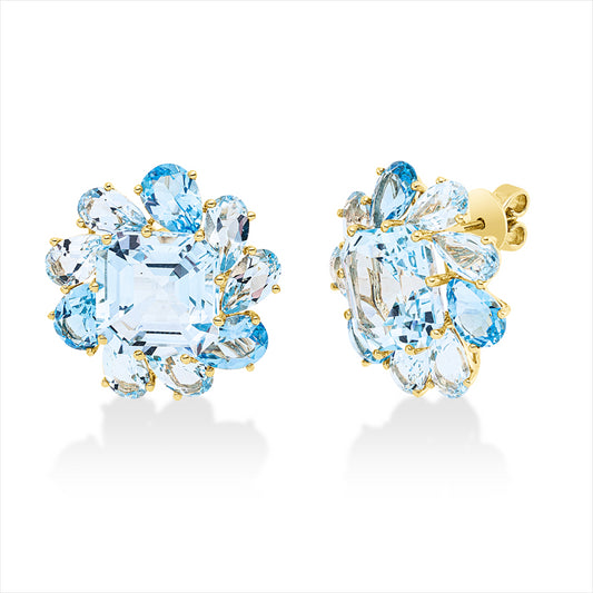 Ohrstecker 18 kt GG, 2 Topase 16,10 ct sky blue, 18 Topase 11,70 ct sky blue