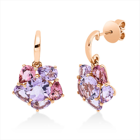 Ohrstecker 18 kt RG, 6 Amethyste 2,10 ct pink, 2 Amethyste 2,50 ct pink, 2 Turmalin 1,60 ct pink