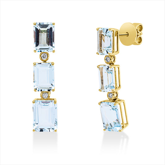 Ohrschmuck 18 kt GG, 4 Brill. 0,07 ct, TW-si, 6 Topase 8,60 ct sky blue