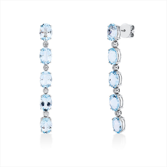 Ohrschmuck 18 kt WG, 8 Brill. 0,13 ct, TW-si, 10 Topase 9,40 ct sky blue