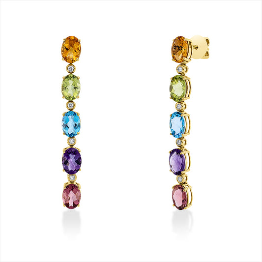 Ohrschmuck 18 kt GG, 8 Brill. 0,13 ct, TW-si, 10 Farbsteine 8,30 ct multicolor