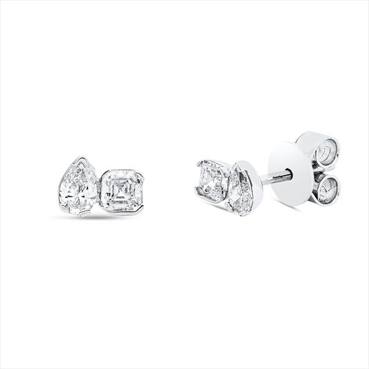 Ohrstecker 18 kt WG, 2 Assher 0,31 ct, TW-si, 2 Tropfen 0,25 ct, TW-si