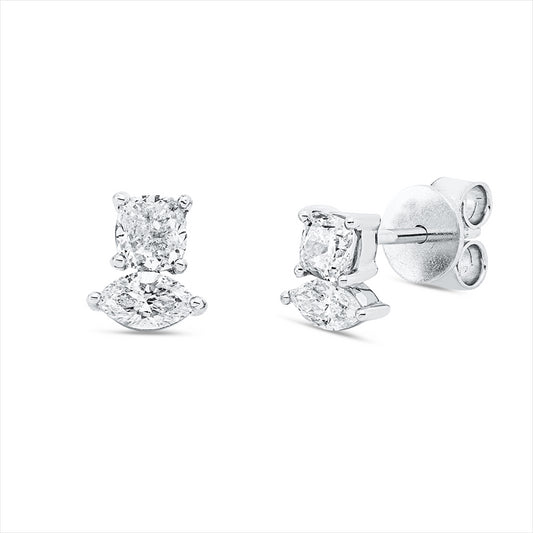 Ohrstecker 18 kt WG, 2 Cushion 0,31 ct, TW-si, 2 Nav. 0,57 ct, TW-si