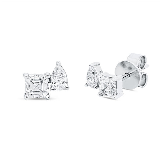 Ohrstecker 18 kt WG, 3 Assher 0,57 ct, TW-si, 2 Tropfen 0,21 ct, TW-si