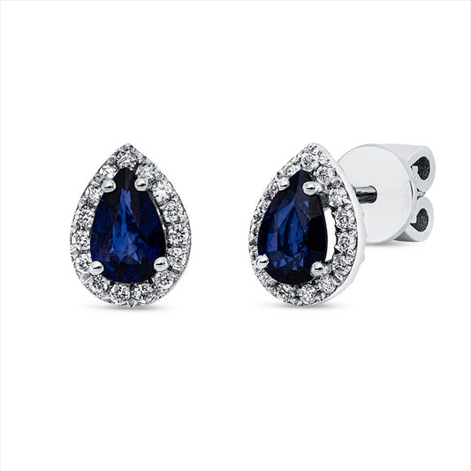 Ohrstecker 18 kt WG, 30 Brill. 0,18 ct, F-si, 2 Saphire 0,95 ct blau
