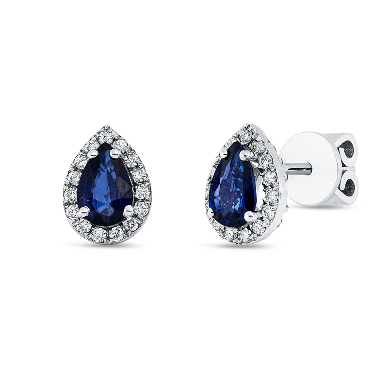 Ohrstecker 18 kt WG, 30 Brill. 0,18 ct, F-si, 2 Saphire 1,01 ct blau