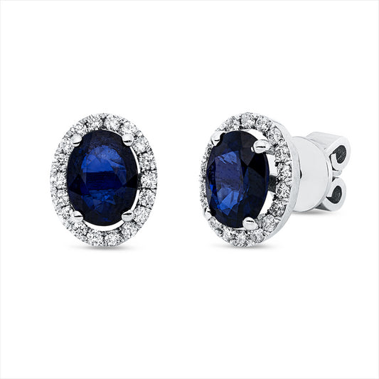 Ohrstecker 18 kt WG, 36 Brill. 0,26 ct, F-si, 2 Saphire 1,82 ct blau