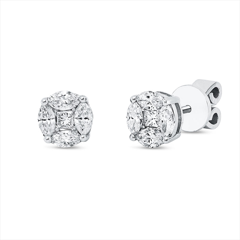 Ohrstecker 18 kt WG, 8 Nav. 0,60 ct, F-si, 2 Princ. 0,08 ct, F-si