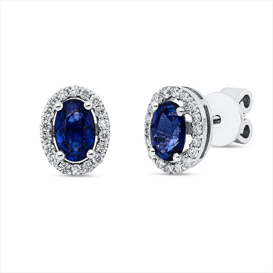 Ohrstecker 18 kt WG, 32 Brill. 0,16 ct, F-si, 2 Saphire 0,50 ct blau